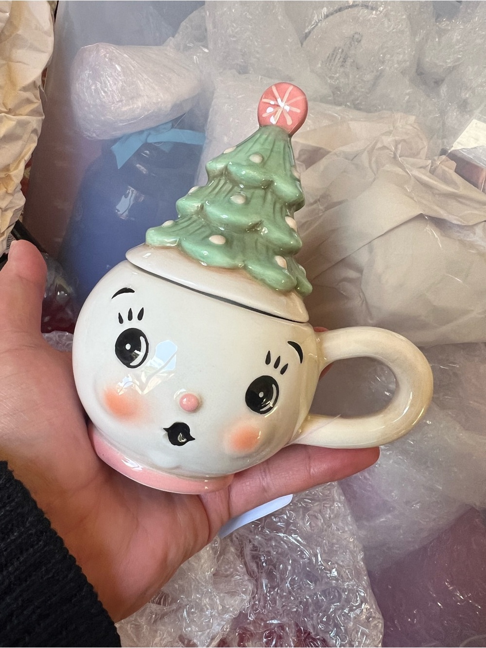 JOHANNA PARKER PINK CHRISTMAS TREE SNOWMAN MUG